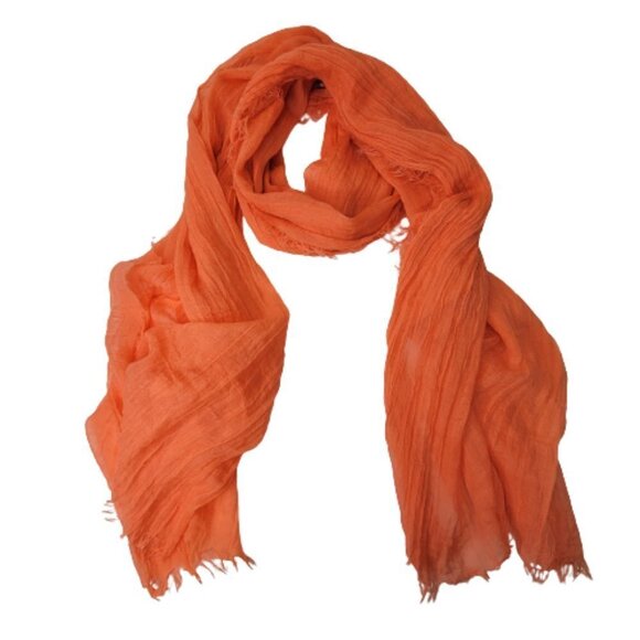 Orange Crinkle Long Wide Rectangular Viscose Scarf - Picture 4 of 5